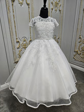 Load image into Gallery viewer, SALE Little People Girls White Communion Dress:- Mindy Illusion Neckline 80147

