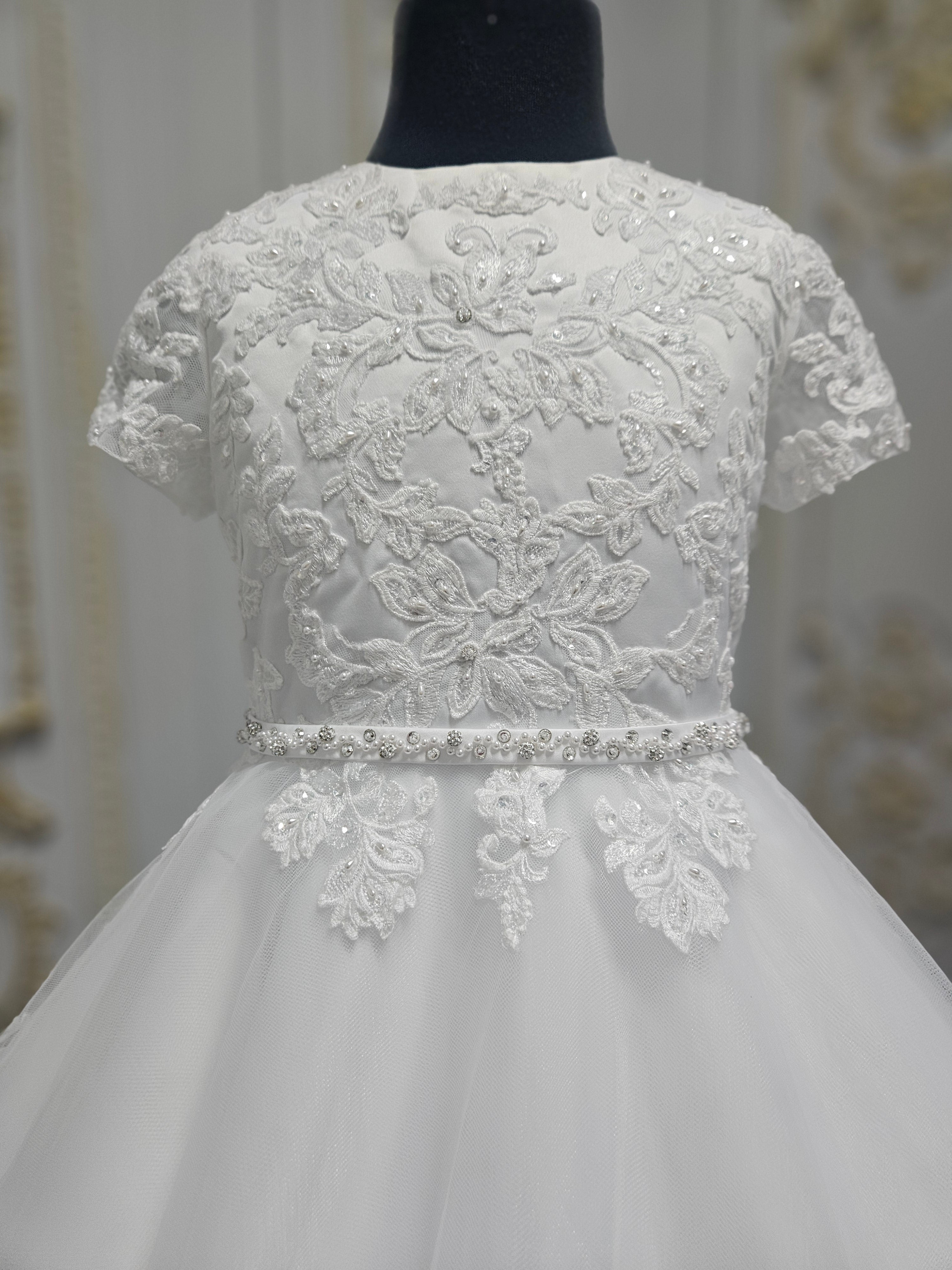 SALE COMMUNION DRESS Little People Girls White Communion Dress:- Malta Age 7