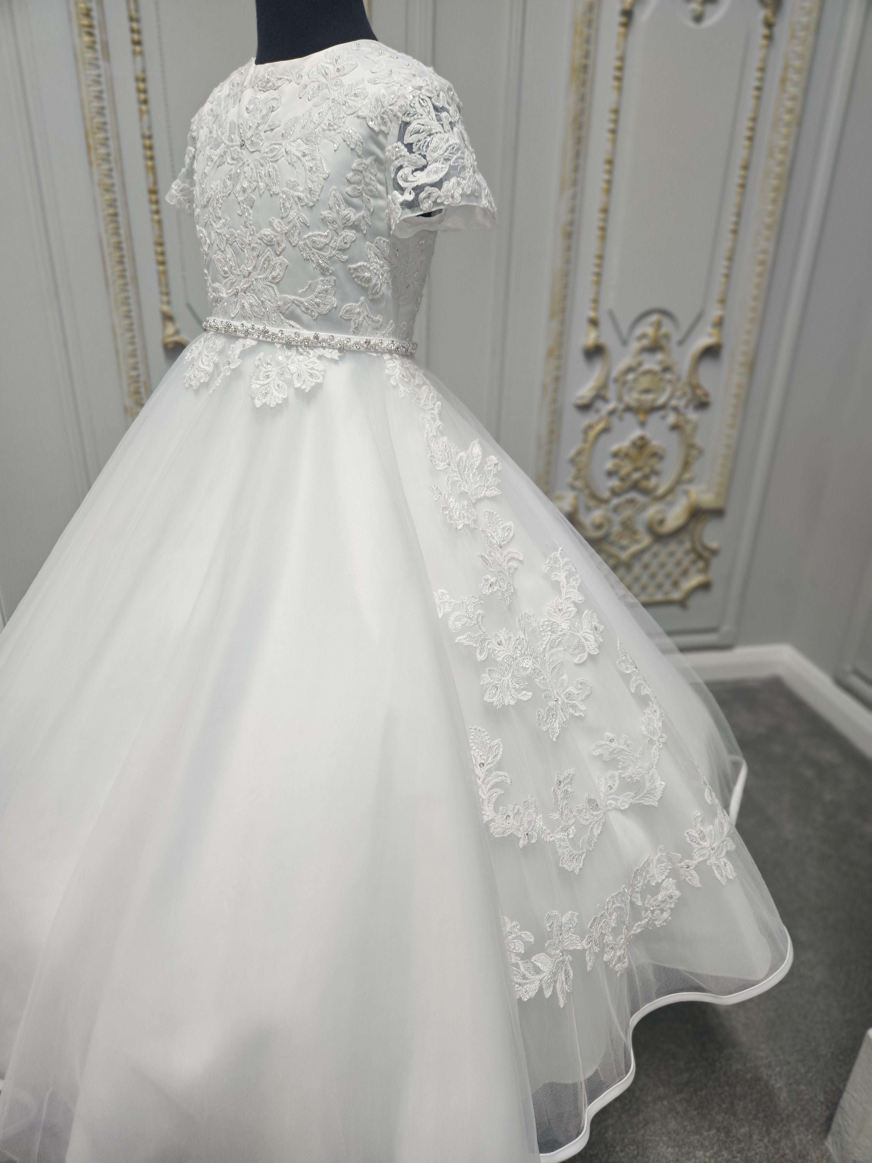 SALE COMMUNION DRESS Little People Girls White Communion Dress:- Malta Age 7