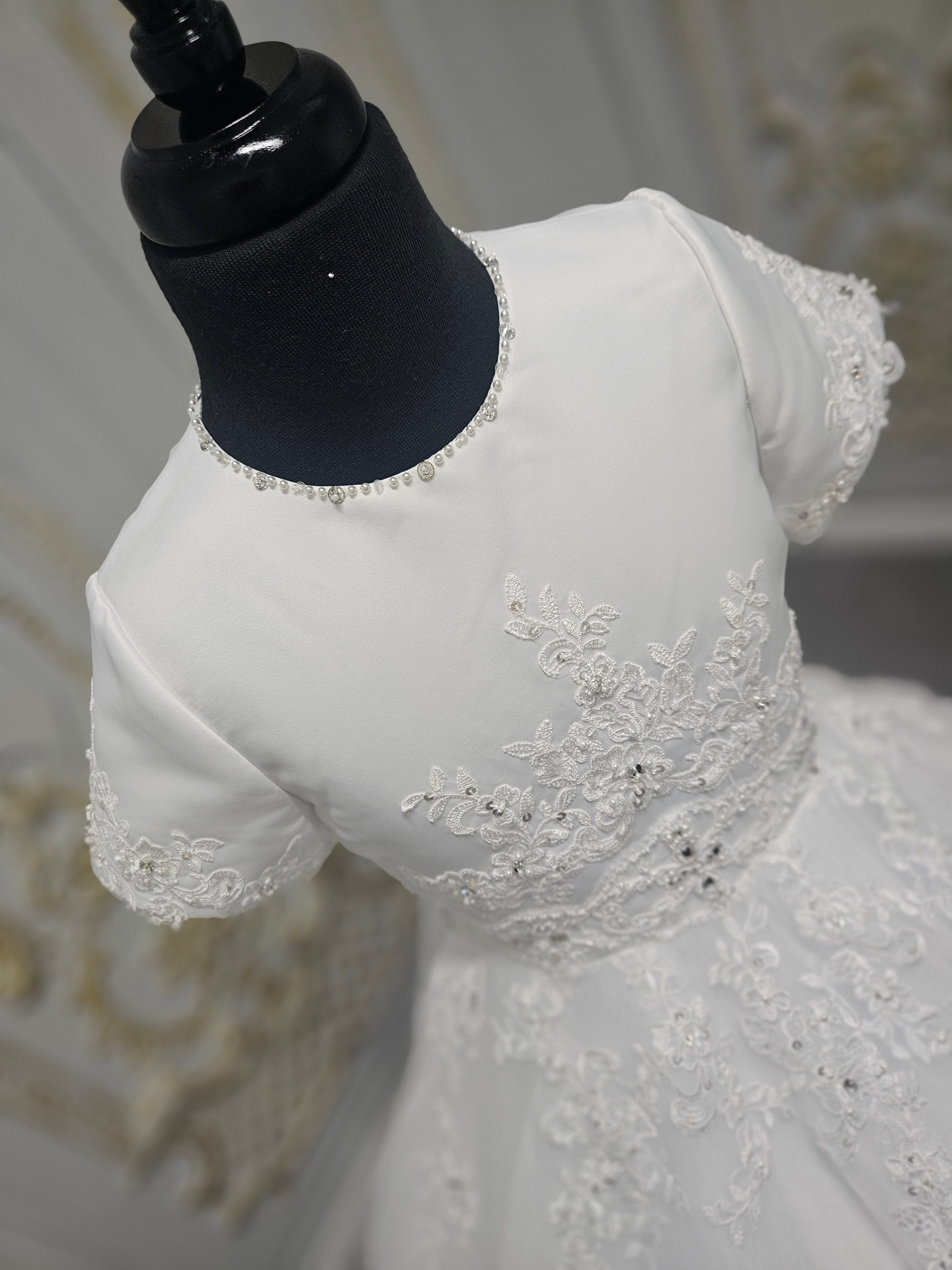 SALE COMMUNION DRESS Little People Girls White Communion Dress:- Pixi Age 8