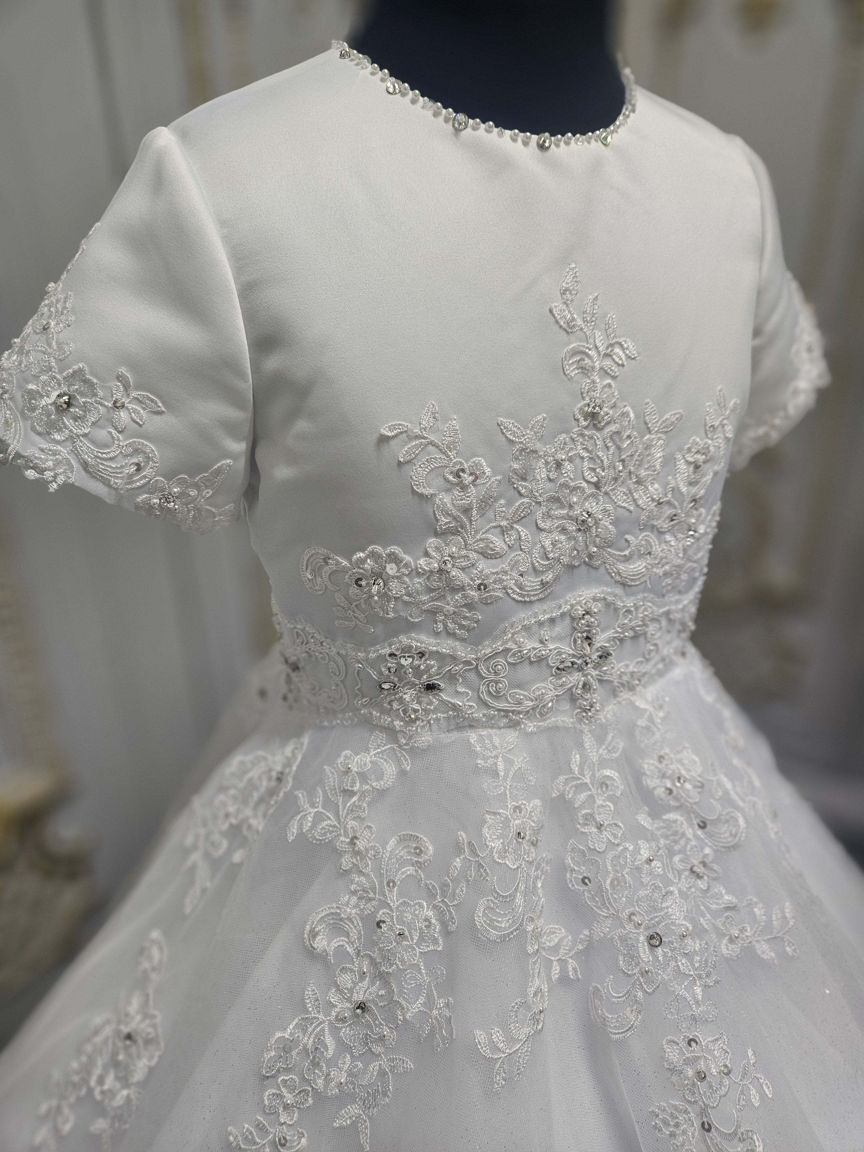 SALE COMMUNION DRESS Little People Girls White Communion Dress:- Pixi Age 8