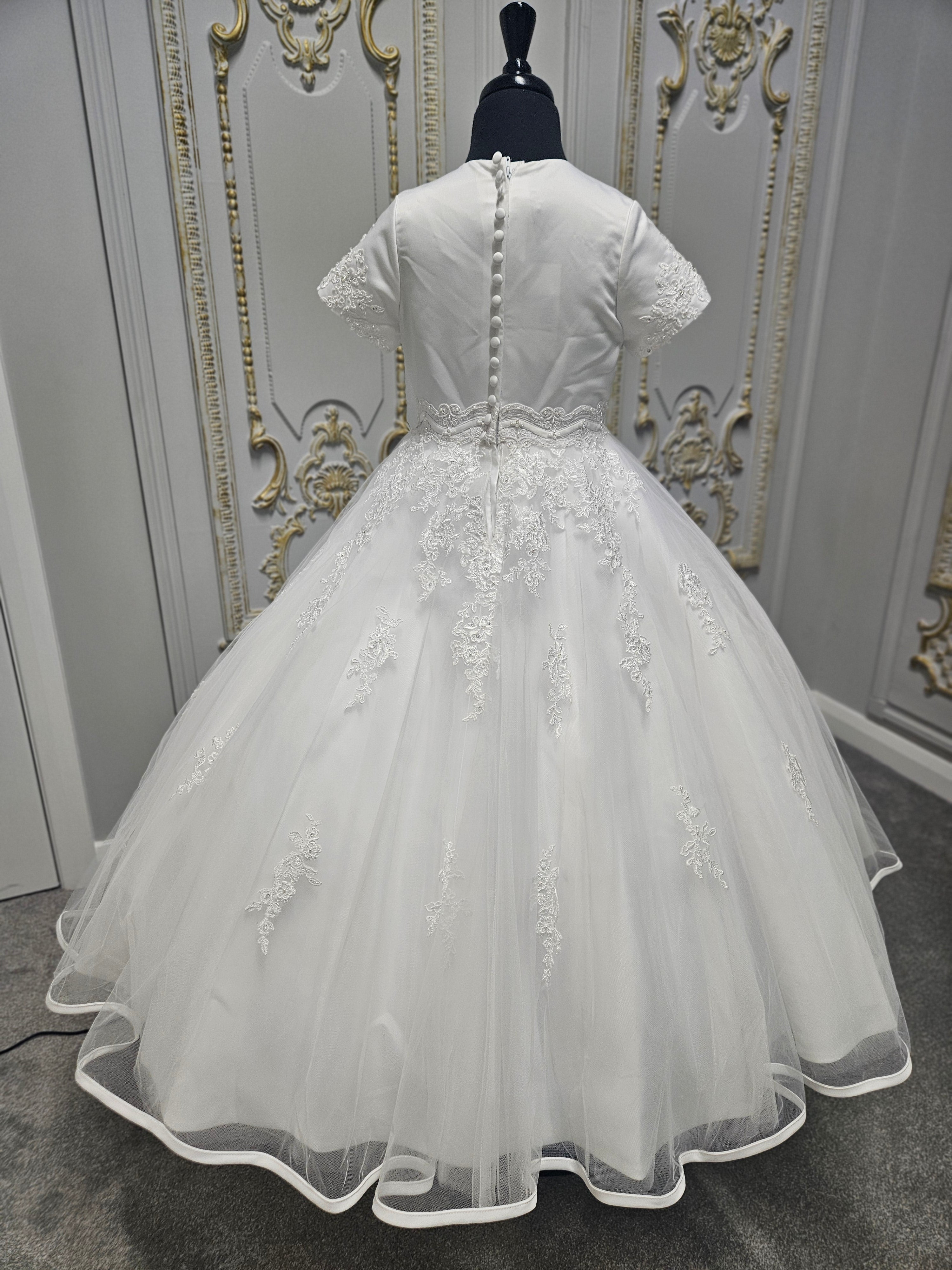 SALE COMMUNION DRESS Little People Girls White Communion Dress:- St Lucia Age 6, 7, 8 & 9