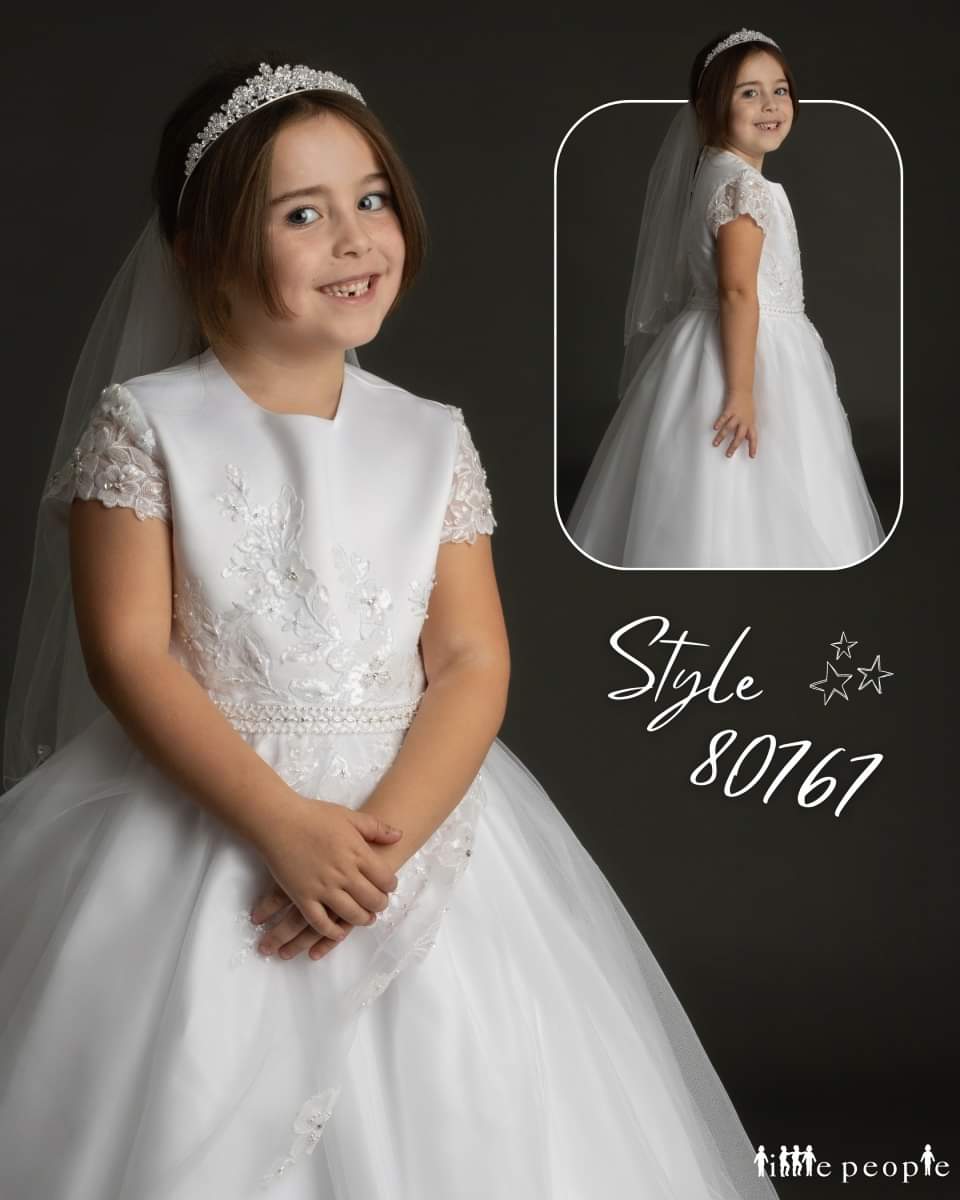 SALE COMMUNION DRESS Little People Girls White Communion Dress:- Quincee Age 6, 7 & 8