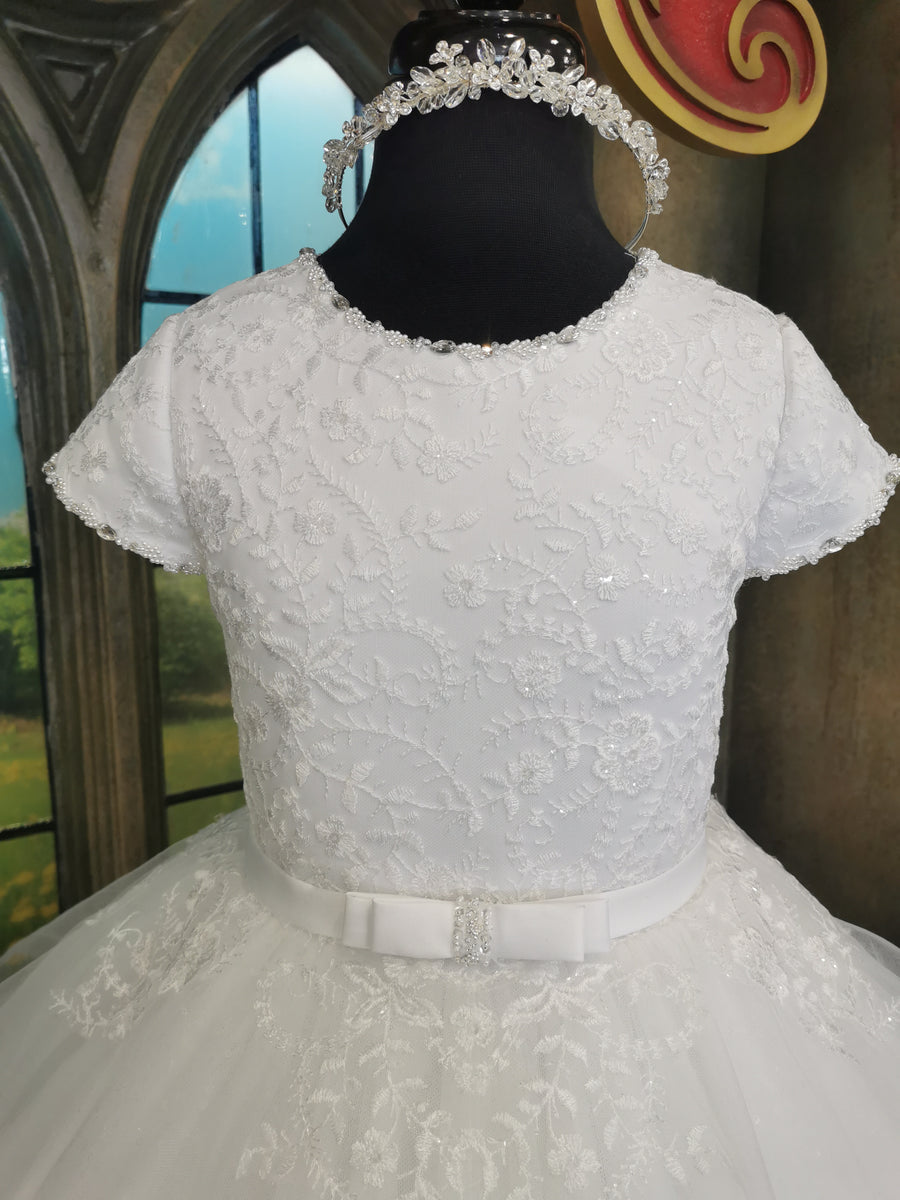 SALE COMMUNION DRESS Isabella Girls White Communion Dress:- IS25320 Age 5
