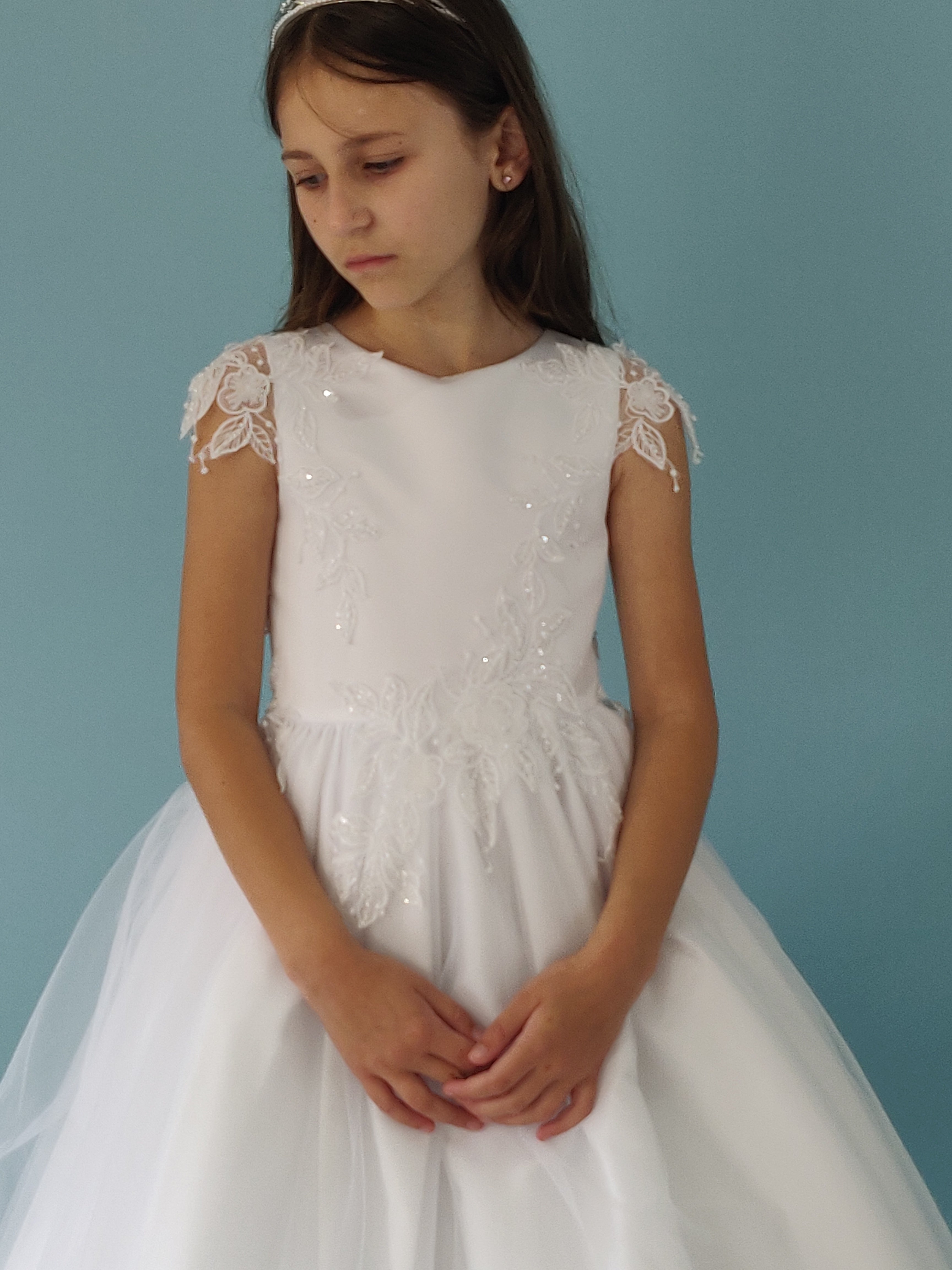 SALE COMMUNION DRESS Linzi Jay Girls White Communion Dress:- Iris