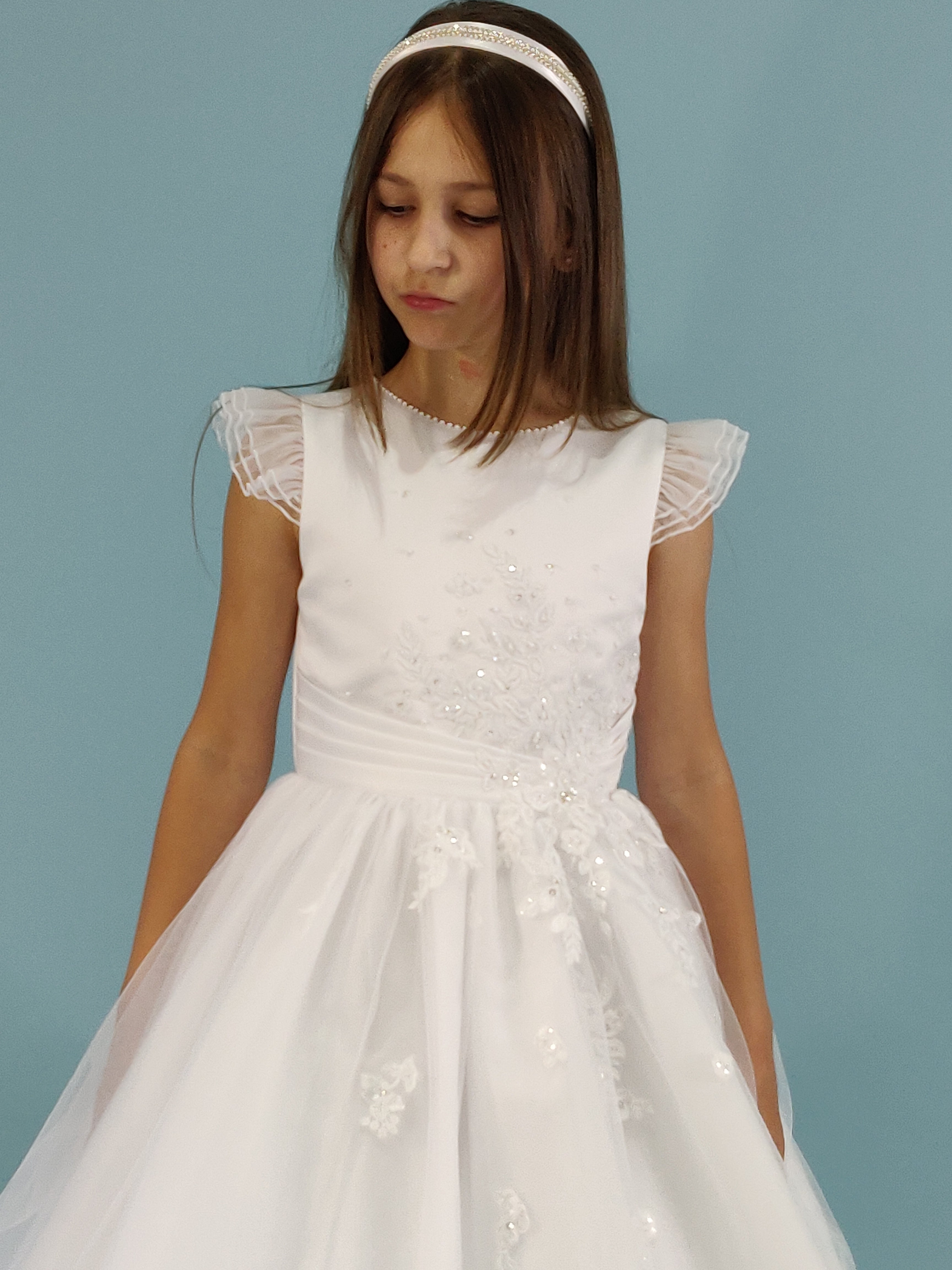 SALE COMMUNION DRESS Linzi Jay Girls White Communion Dress:- Luna
