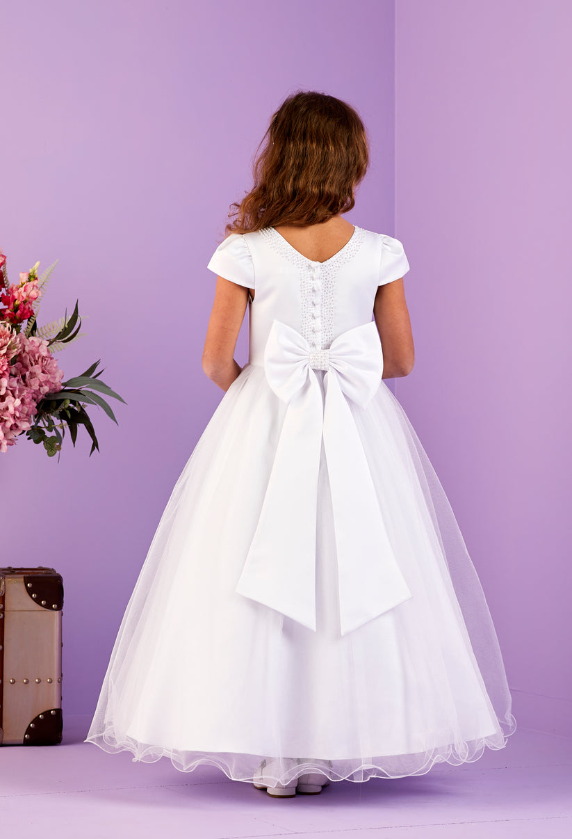 SALE COMMUNION DRESS Peridot Girls White Communion Dress:- Tiana Age 7