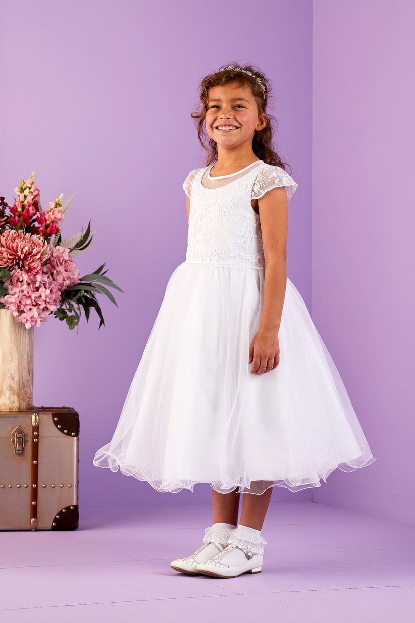 SALE COMMUNION DRESS Peridot Girls White Communion Dress:- Lana Age 8 & 9