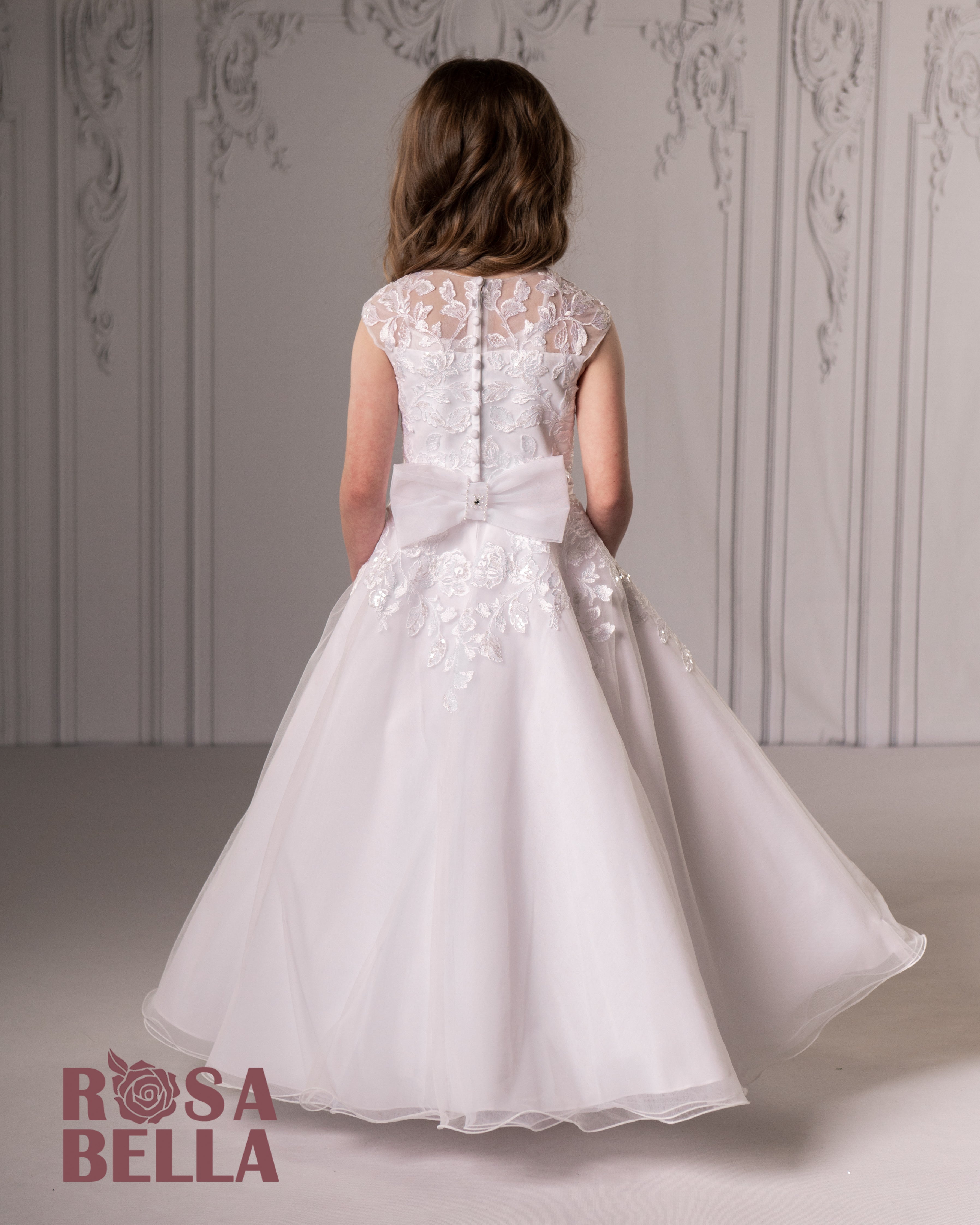 SALE COMMUNION DRESS Rosa Bella By Sweetie Pie Girls White Communion Dress:- RB301 AGE 7 & 8