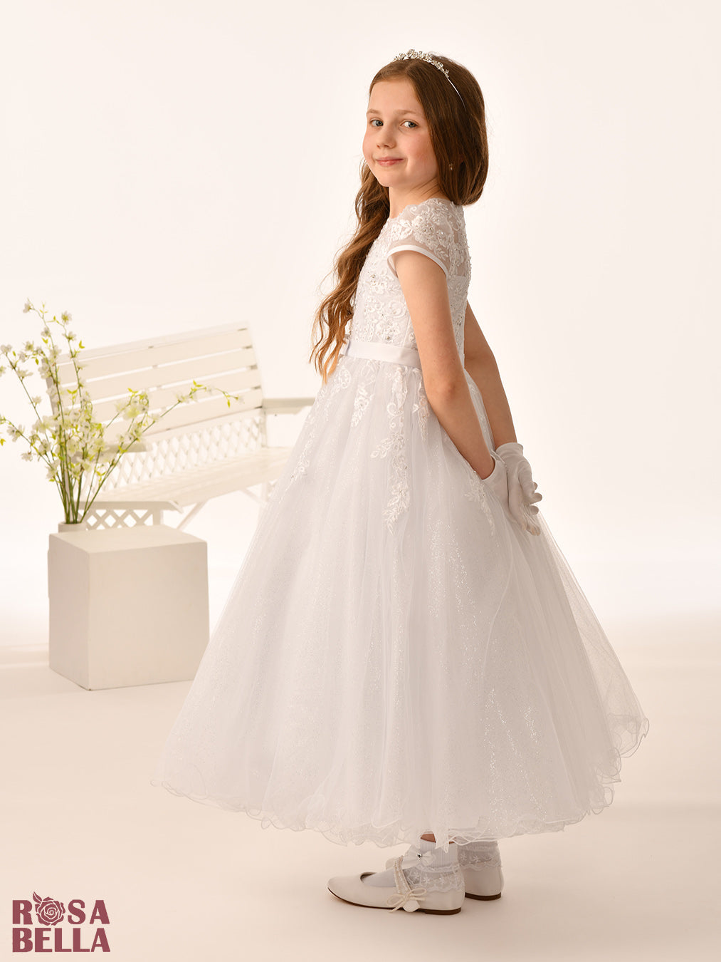 Rosa Bella By Sweetie Pie Girls White Communion Dress:- RB631
