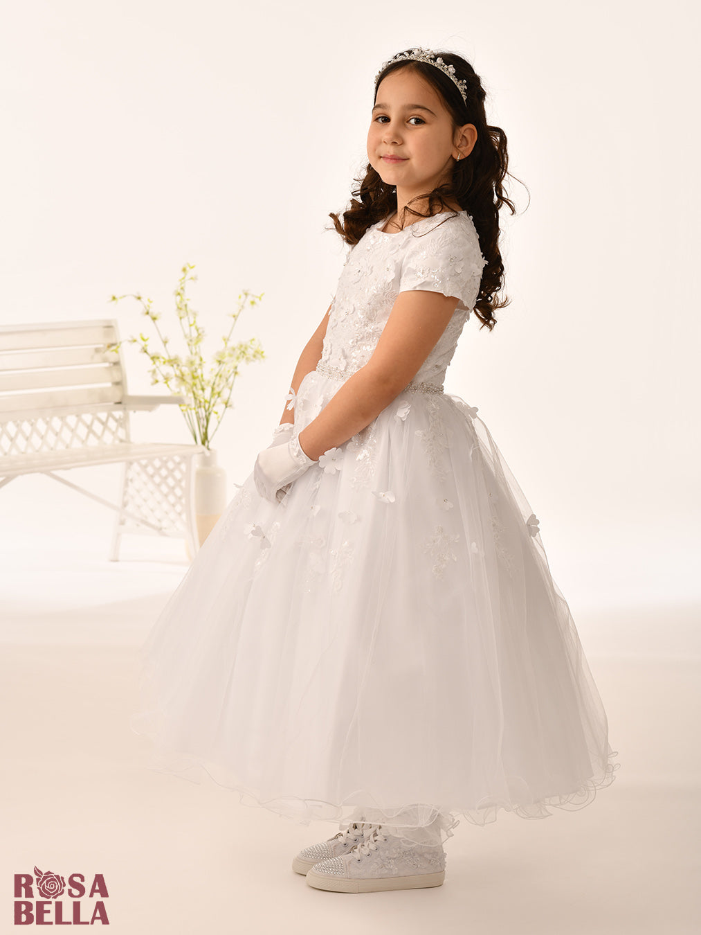 Rosa Bella By Sweetie Pie Girls White Communion Dress:- RB672