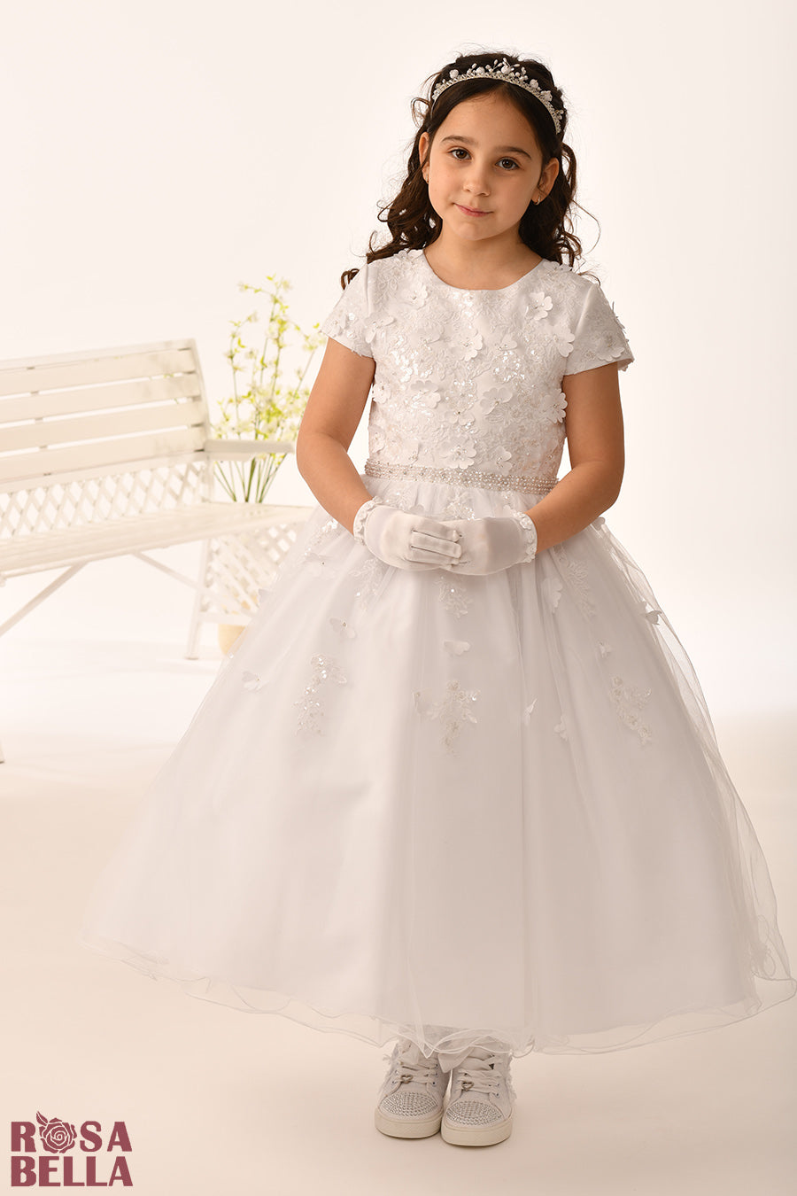 Rosa Bella By Sweetie Pie Girls White Communion Dress:- RB672