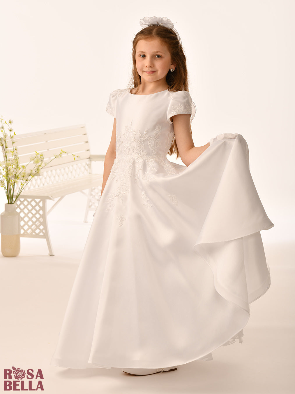 Rosa Bella By Sweetie Pie Girls White Communion Dress:- RB678