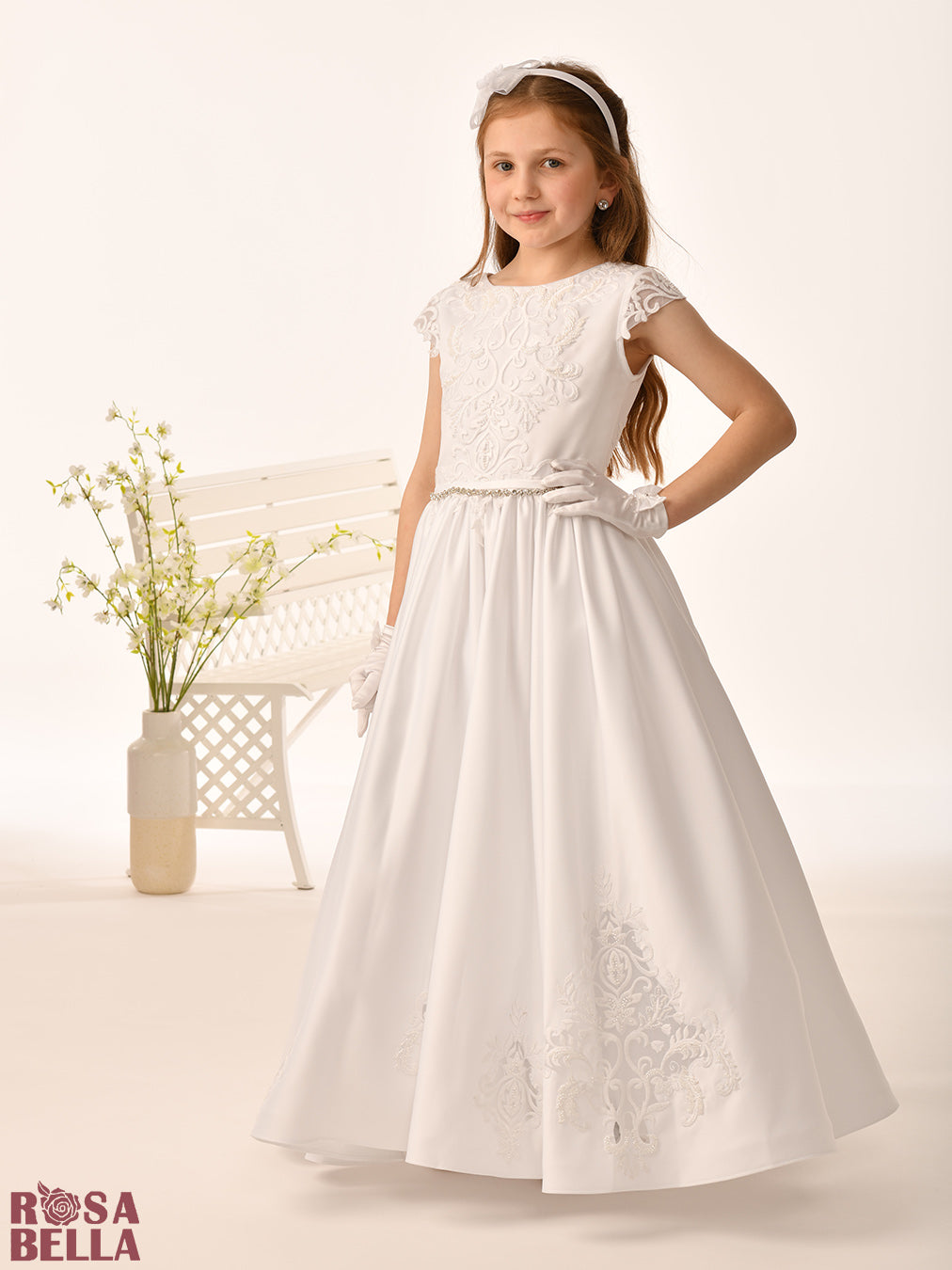 Rosa Bella By Sweetie Pie Girls White Communion Dress:- RB682