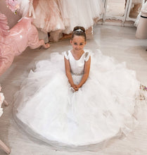Load image into Gallery viewer, Crystal &amp; Pearl Alena White Communion Dress (Tulle Ruffle Skirt)
