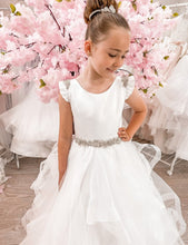 Load image into Gallery viewer, Crystal &amp; Pearl Alena White Communion Dress (Tulle Ruffle Skirt)
