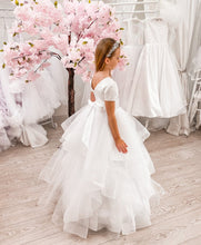 Load image into Gallery viewer, Crystal &amp; Pearl Allie White Communion Dress (Tulle Ruffle Skirt)
