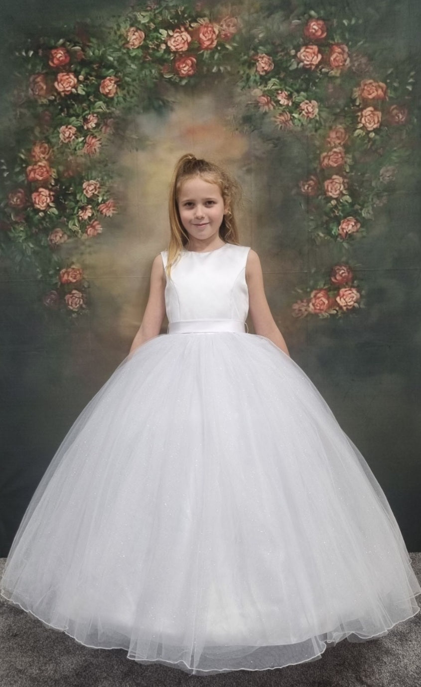 SALE Celebrations Girls White Communion Dress:- Hazel With Cap Sleeve Age 8 & 9