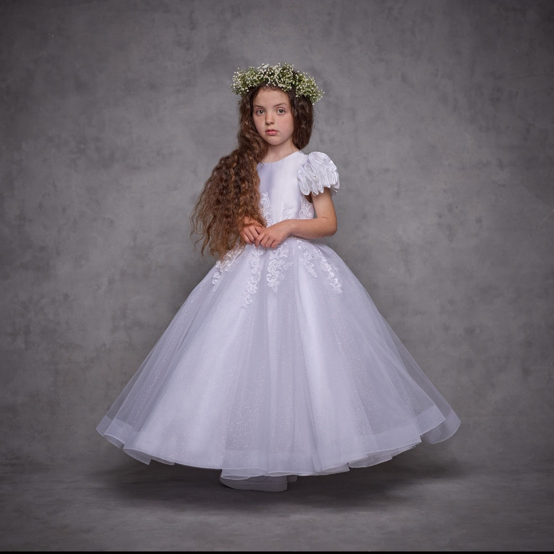 SALE COMMUNION DRESS Isabella Girls White Communion Dress:- IS25320 Age 5