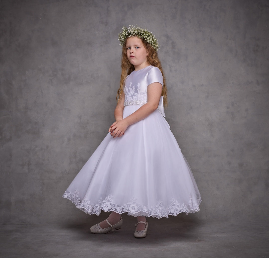 SALE COMMUNION DRESS Isabella Girls White Communion Dress:- IS25344 Age 5