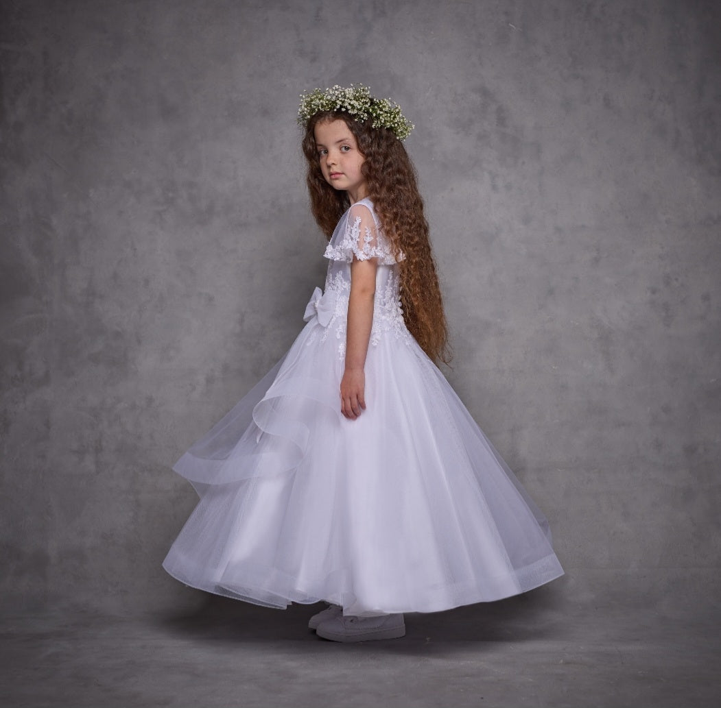 SALE COMMUNION DRESS Isabella Girls White Communion Dress:- IS25368 Age 7