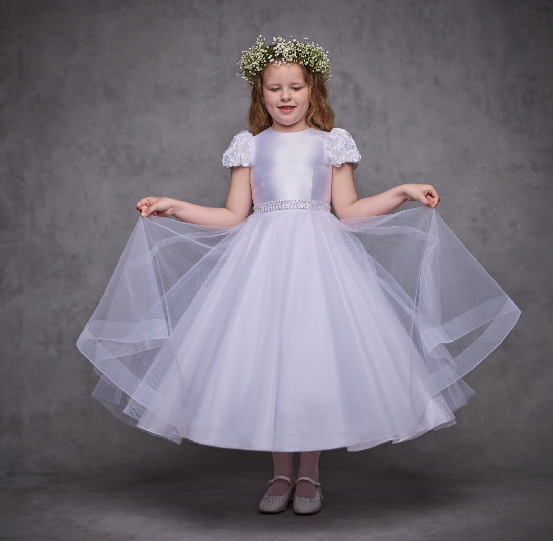 SALE COMMUNION DRESS Isabella Girls White Communion Dress:- IS25372 Age 8