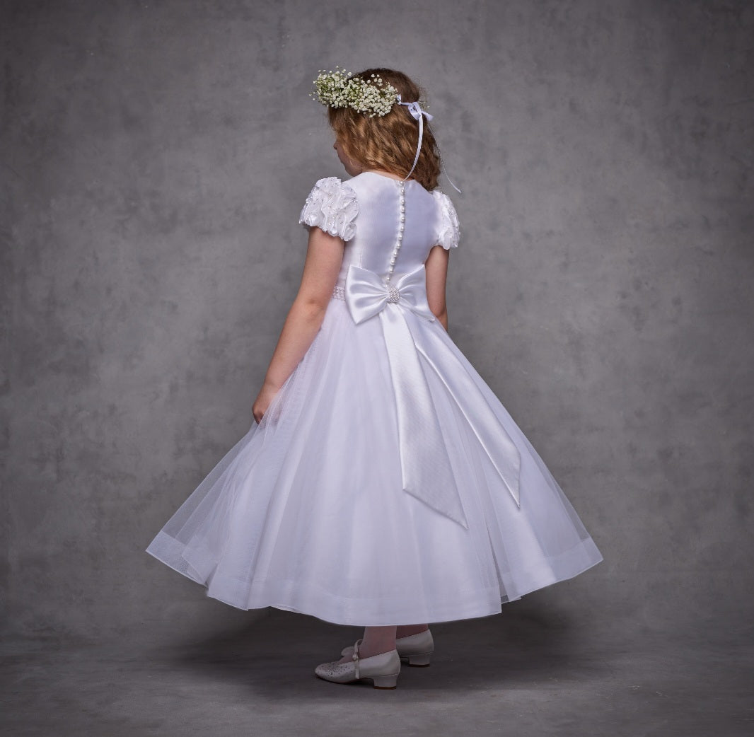 SALE COMMUNION DRESS Isabella Girls White Communion Dress:- IS25372 Age 8