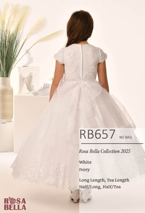Rosa Bella By Sweetie Pie Girls White Communion Dress:- RB657