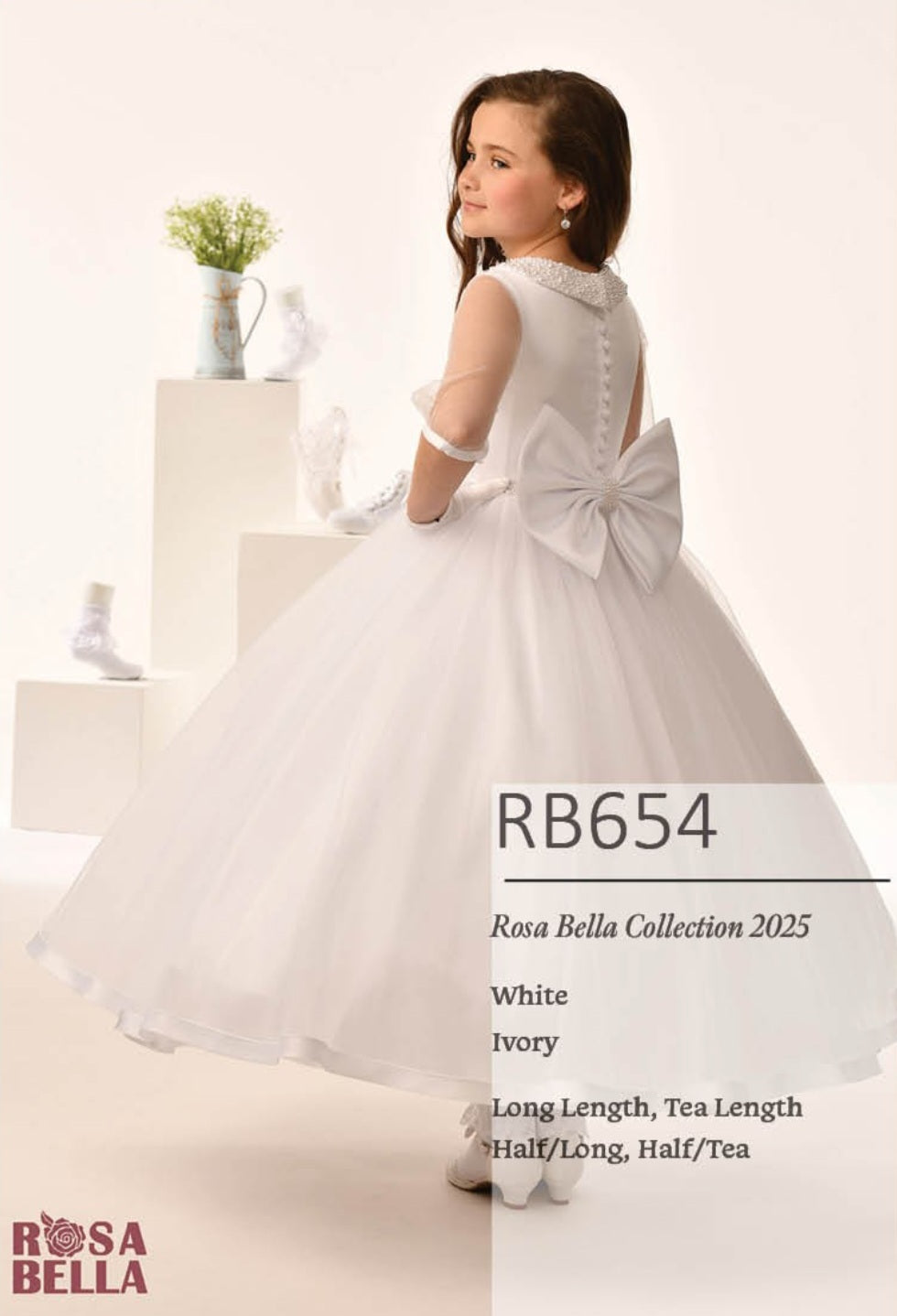 Rosa Bella By Sweetie Pie Girls White Communion Dress:- RB654