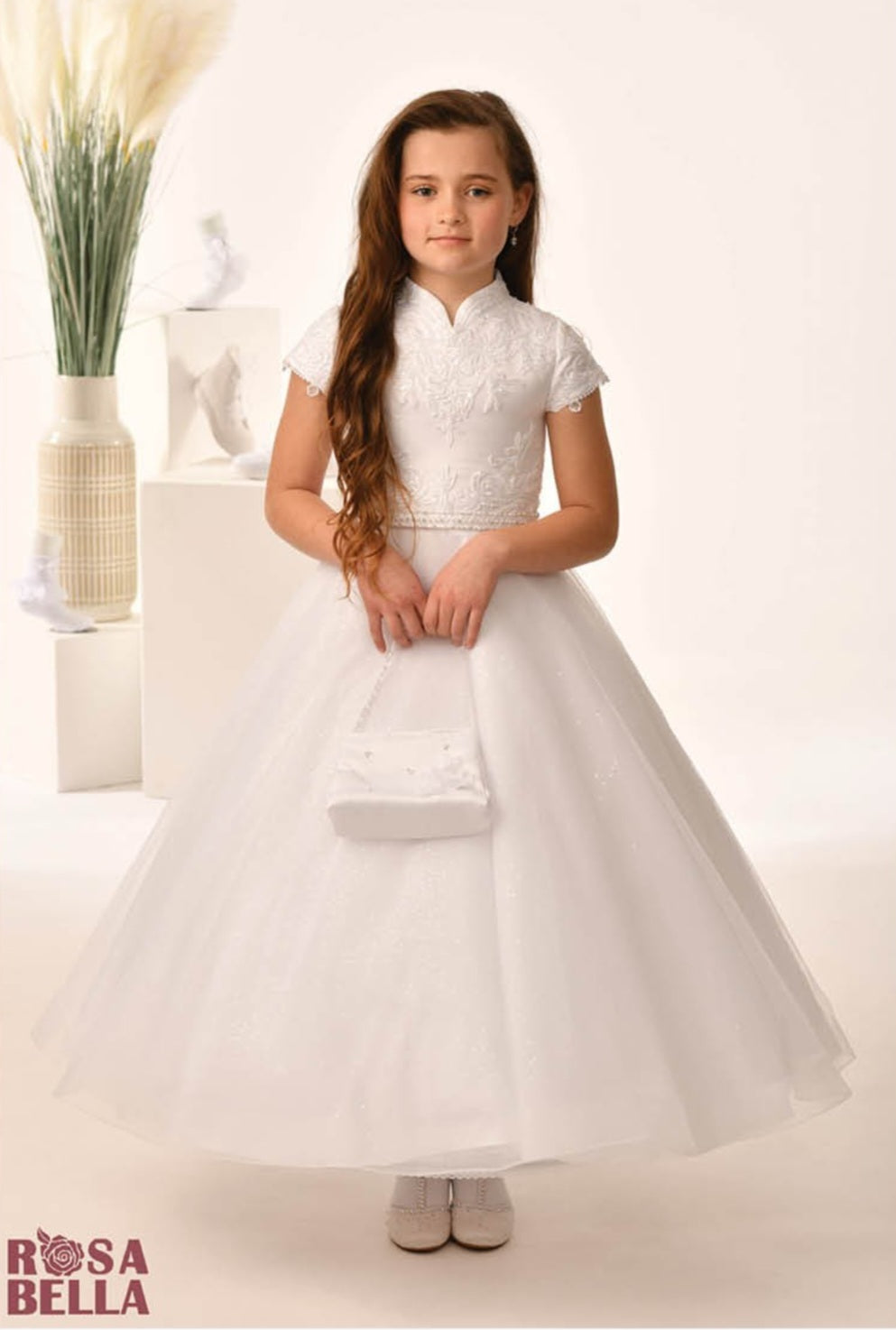 Rosa Bella By Sweetie Pie Girls White Communion Dress:- RB655