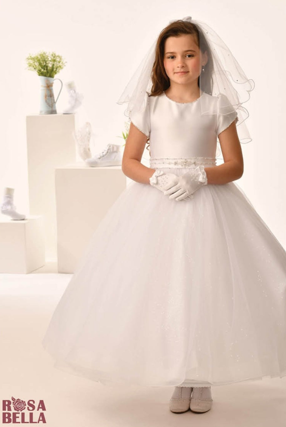 Rosa Bella By Sweetie Pie Girls White Communion Dress:- RB656