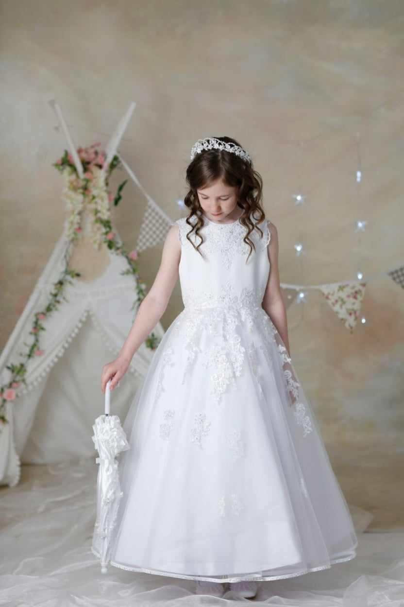 SALE COMMUNION DRESS Celebrations Girls White Communion Dress:- Violet Age 6