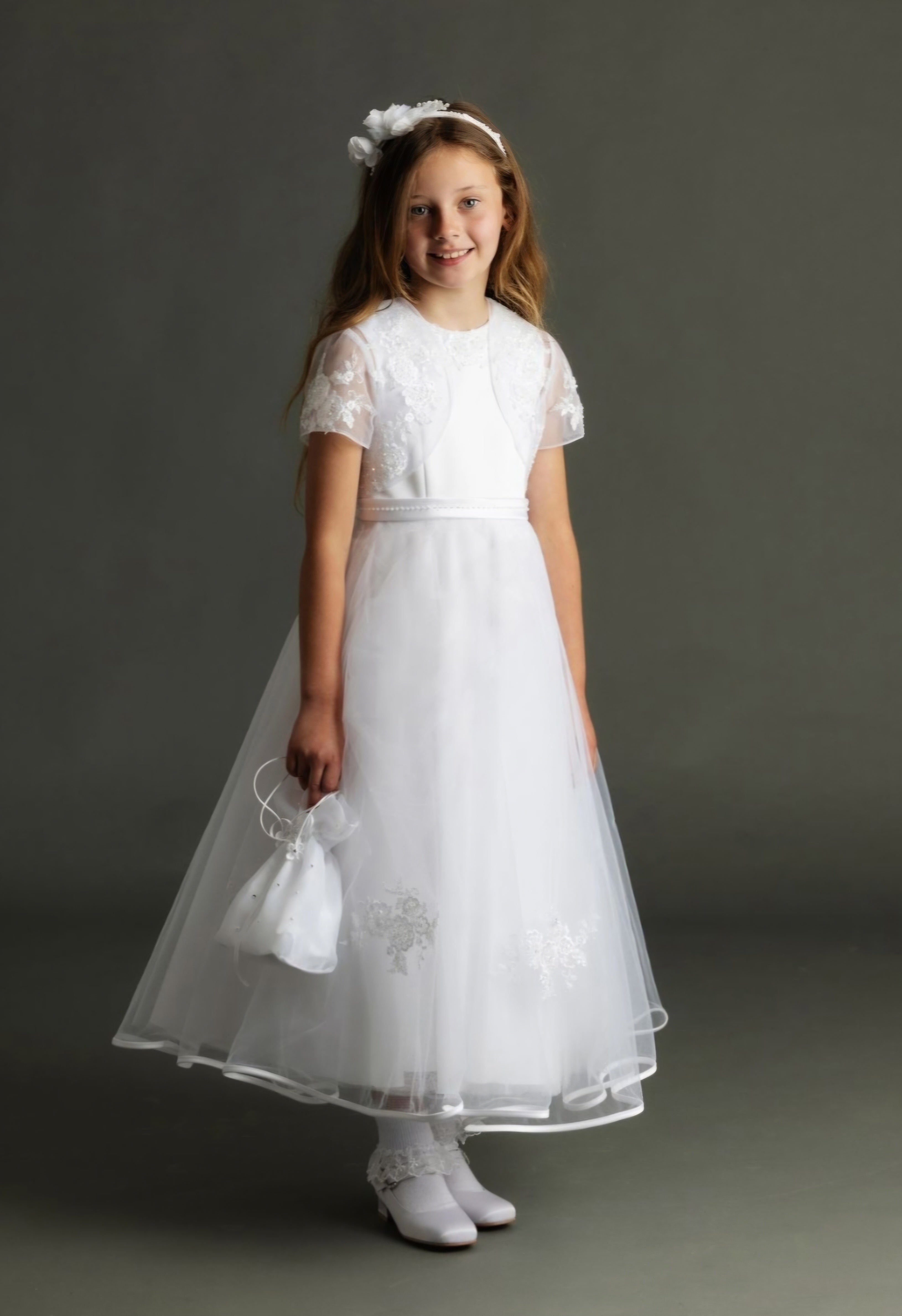 SALE COMMUNION DRESS Celebrations Girls White Communion Dress:- Jelly Tots 2412 Age 8