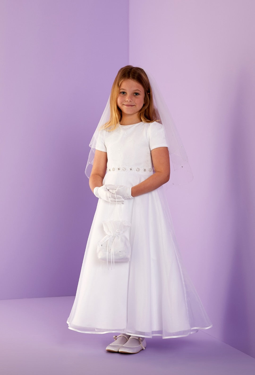 SALE COMMUNION DRESS Peridot Girls White Communion Dress:- Sheridan Age 7