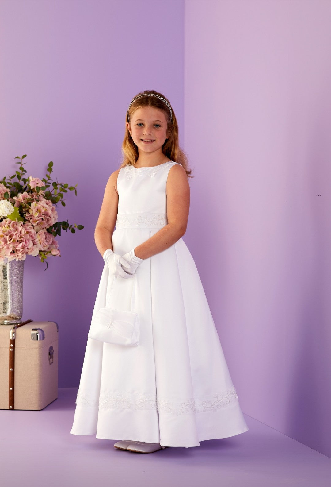 SALE COMMUNION DRESS  Peridot Girls White Communion Dress:- Siobhan Age 7, 8, 9, 10 & 11