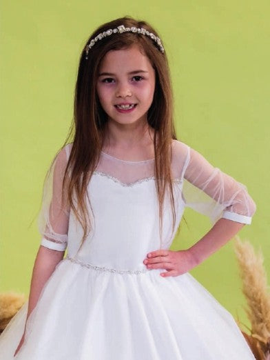 SALE COMMUNION DRESS Linzi Jay Girls White Communion Dress:- Wendi Age 7 & 8