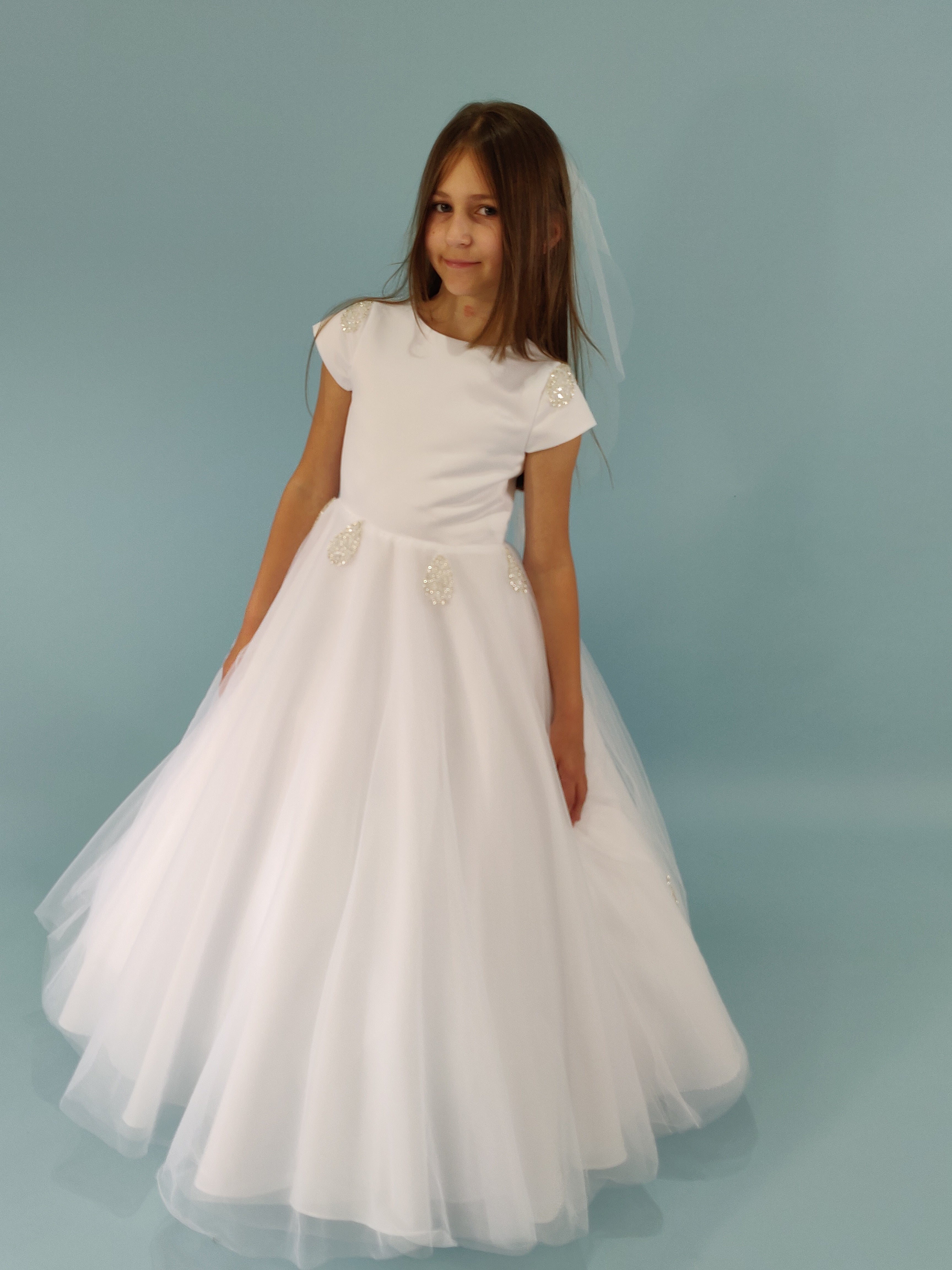 SALE COMMUNION DRESS Linzi Jay Girls White Communion Dress:- Zara Age 6 & 7