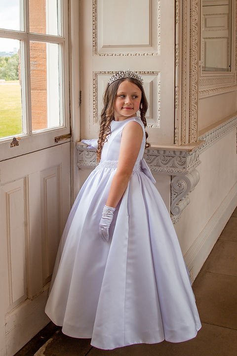 Crystal & Pearl Valentina White Communion Dress (Satin Skirt)