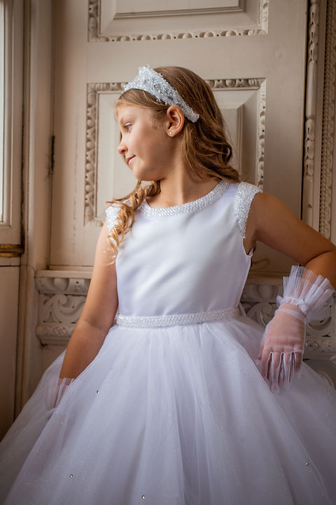 Crystal & Pearl Diva White Communion Dress (Tulle Skirt)