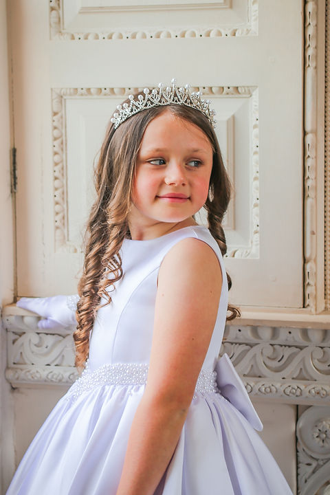 Crystal & Pearl Valentina White Communion Dress (Satin Skirt)