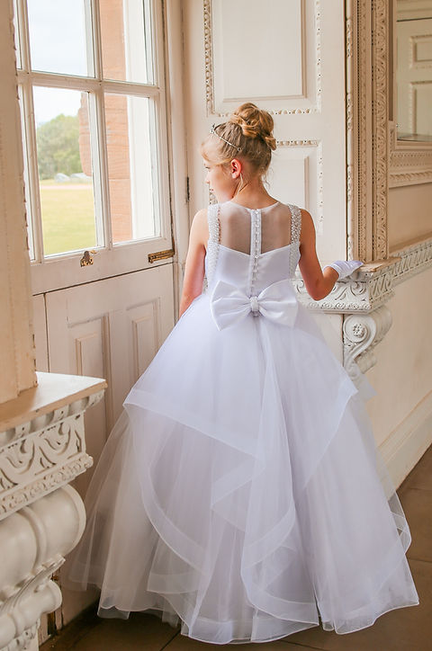 Crystal & Pearl Starlet White Communion Dress (Ruffle Tulle Skirt)