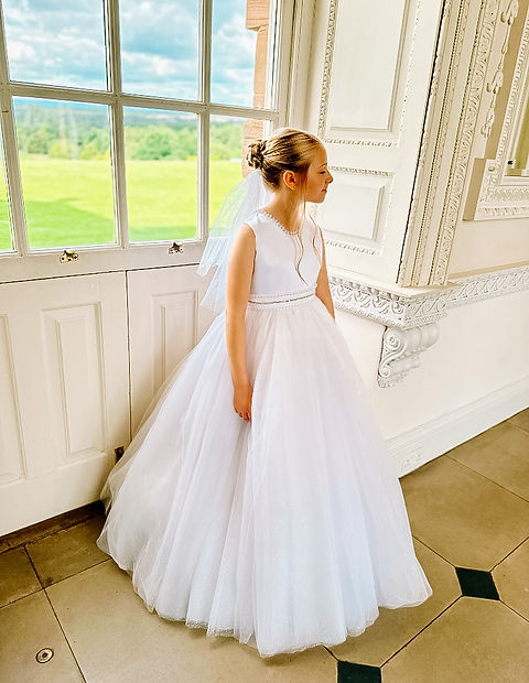 SALE COMMUNION DRESS Crystal & Pearl London White Communion Dress (tulle skirt) Age 9