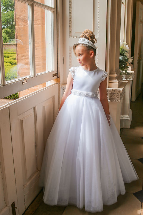 Crystal & Pearl Poliviana White Communion Dress (Tulle Skirt)
