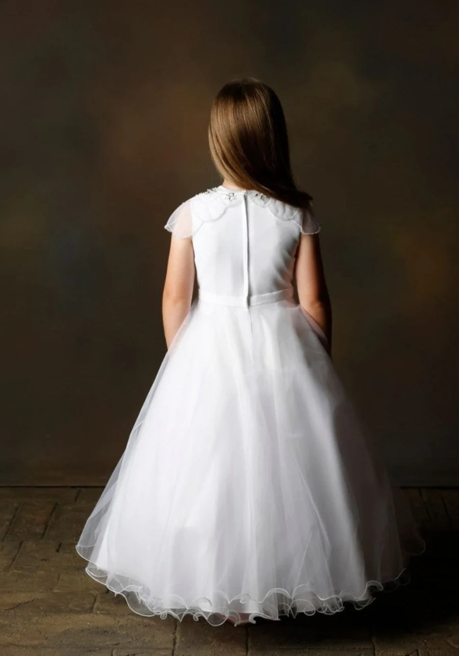 SALE COMMUNION DRESS Little People Girls White Communion Dress:- Tatum Age 7 & 8