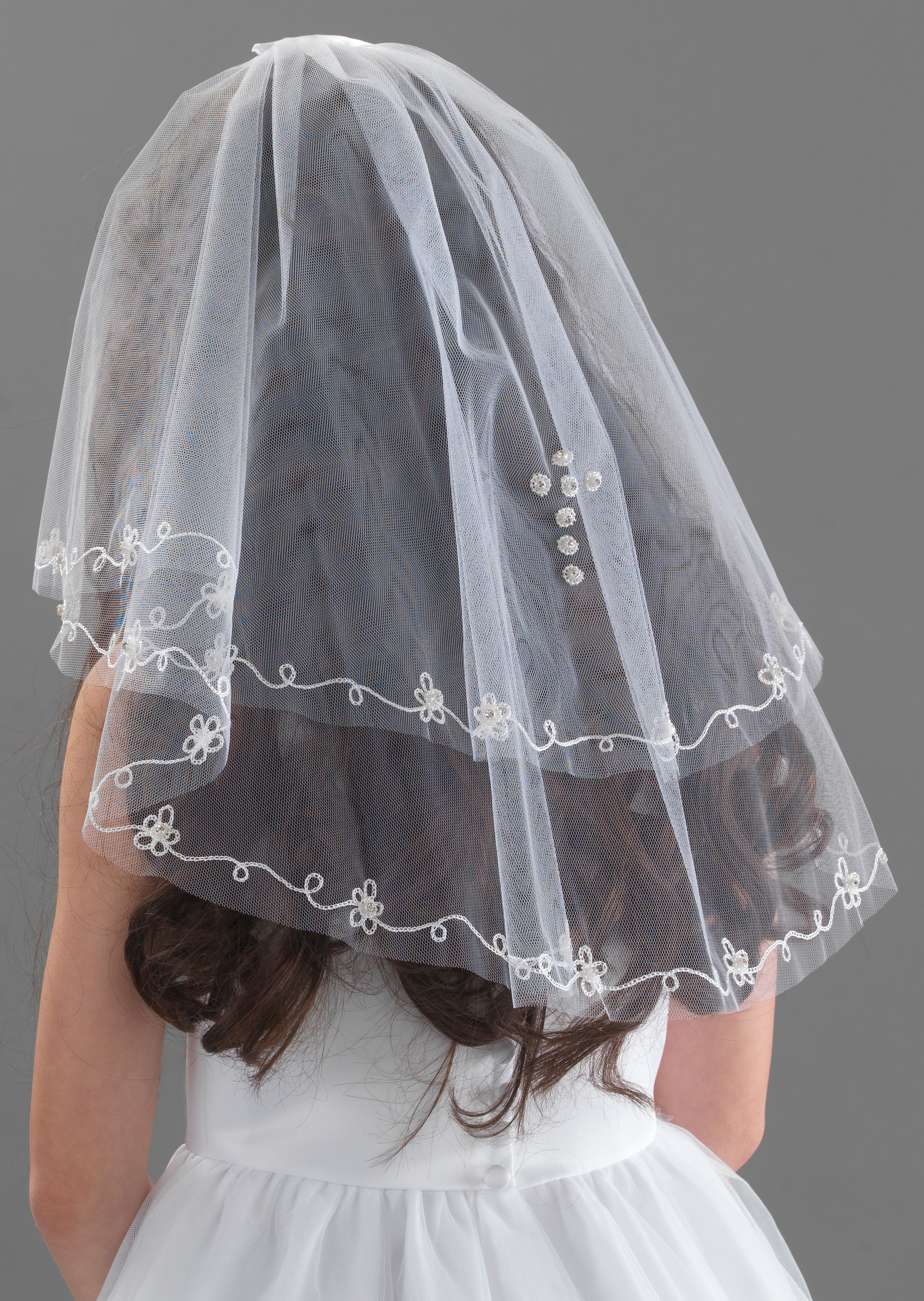 Linzi Jay White Two Tier  Communion Veil With Cross:- LA1542NC