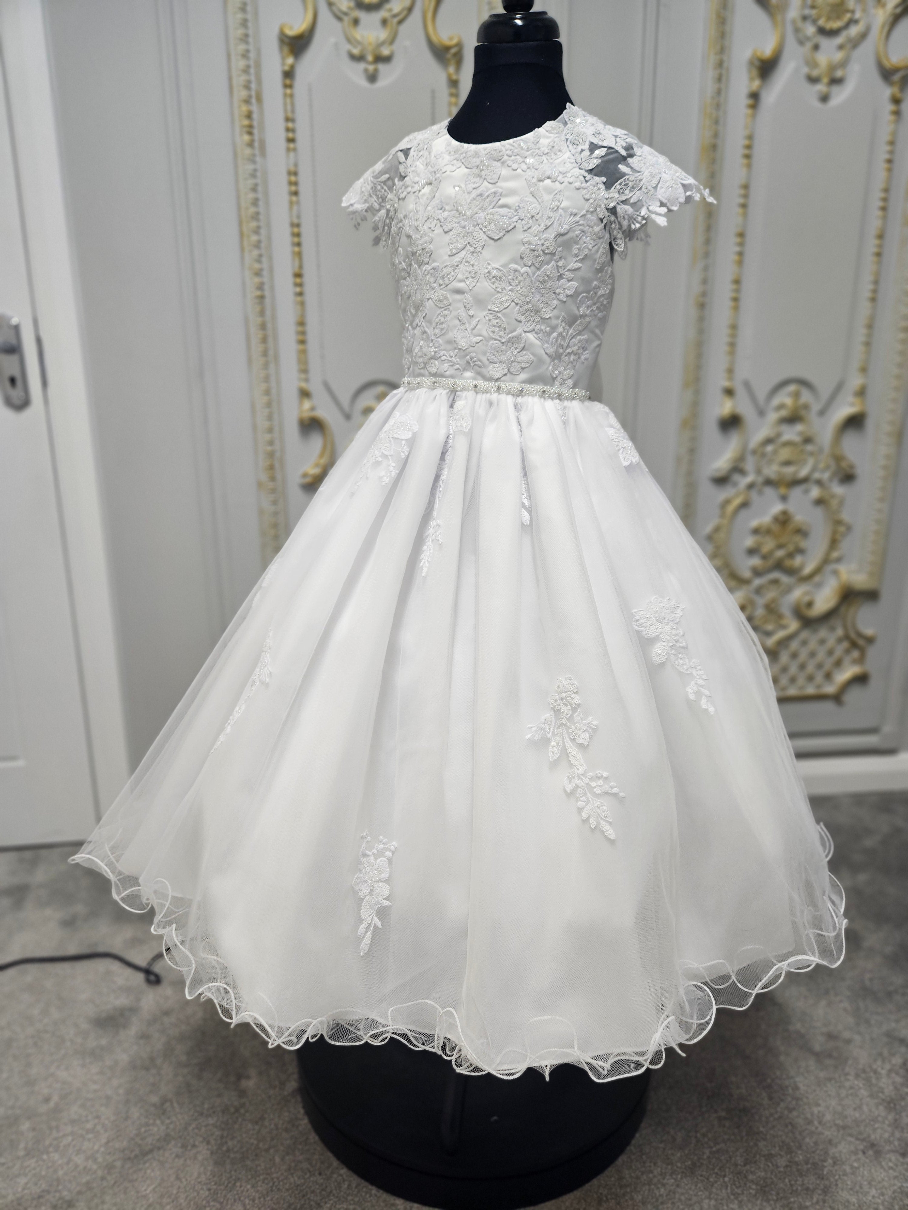 Rosa Bella By Sweetie Pie Girls White Communion Dress:- RB685