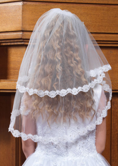 SALE Linzi Jay Lace Trim Communion Veil:- LA158