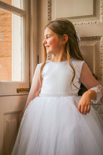 Load image into Gallery viewer, Crystal & Pearl Broadway White Communion Dress (Straight Beaded Skirt)