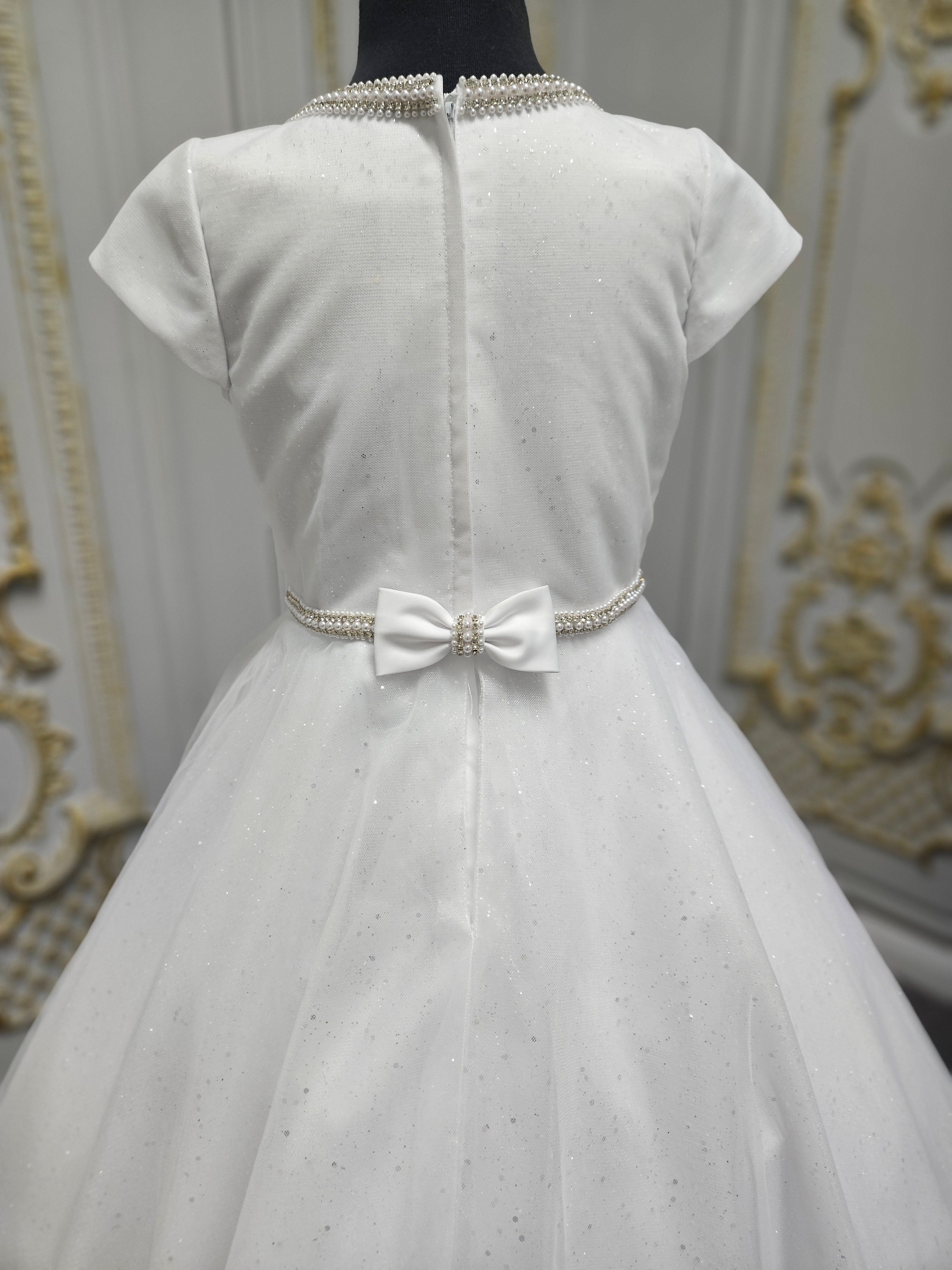 Linzi Jay Girls White Communion Dress:- Izzy With Cap Sleeve