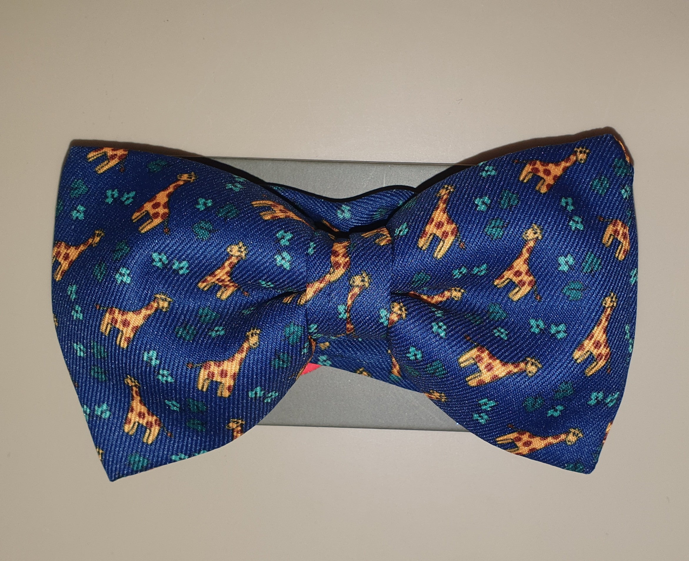 SALE One Varones Boys Bow Tie - Blue With Giraffe Motif